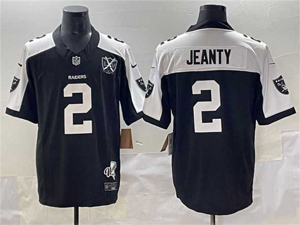 Mens Las Vegas Raiders #2 Ashton Jeanty Black White 2025 Draft F.U.S.E. With Nevada Silver Stat Patch And 65th Anniversary Patch Stitched Jersey->las vegas raiders->NFL Jersey